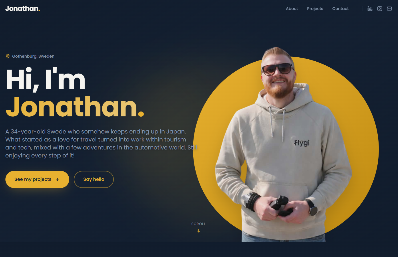 Jonathan Holm - Personlig portfolio för en svensk entreprenör inom resor, teknik och bilbranschen. Kreativ presentation av projekt och erfarenheter.